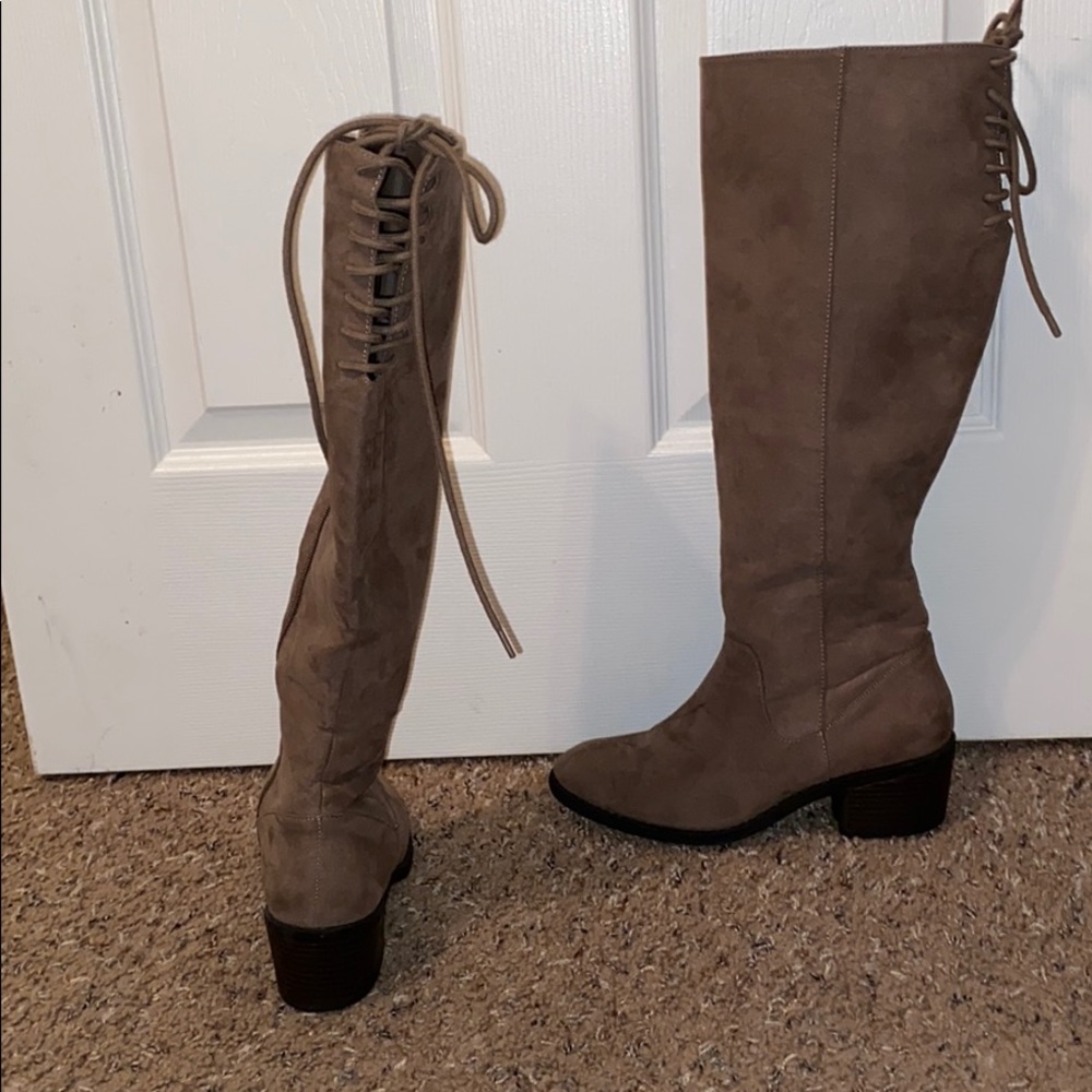 Tan below the knee boots